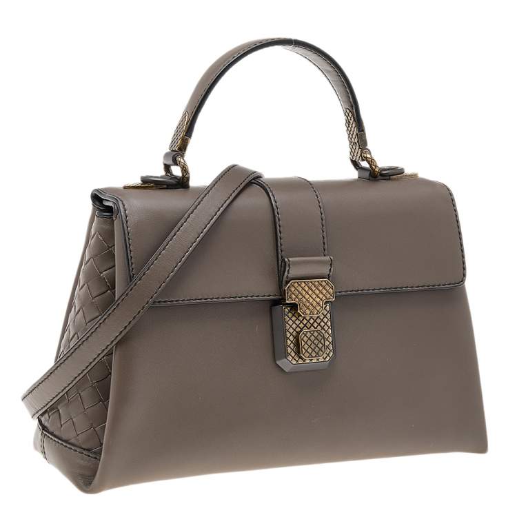 Pre Owned Bottega Veneta Grey Leather Small Small Piazza Bag