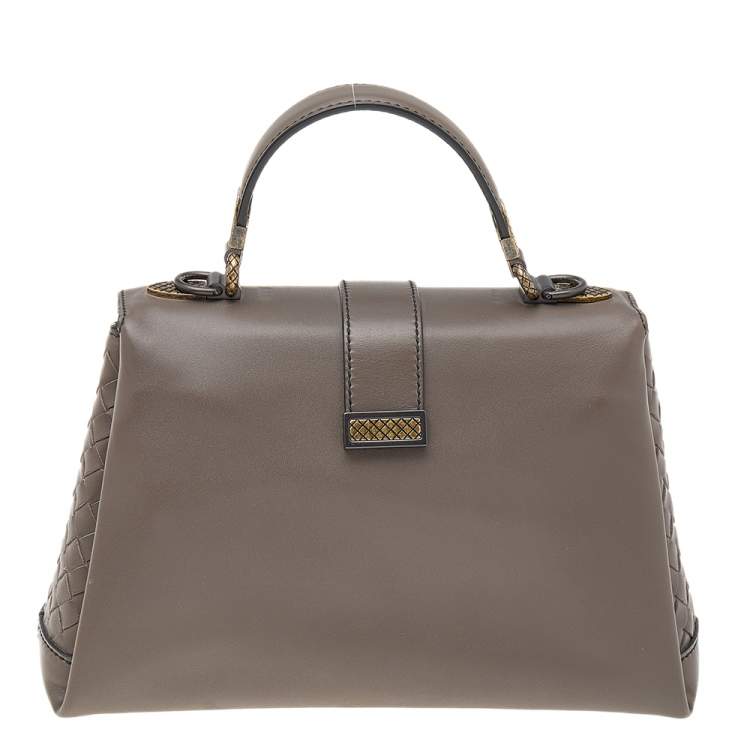 Pre Owned Bottega Veneta Grey Leather Small Small Piazza Bag