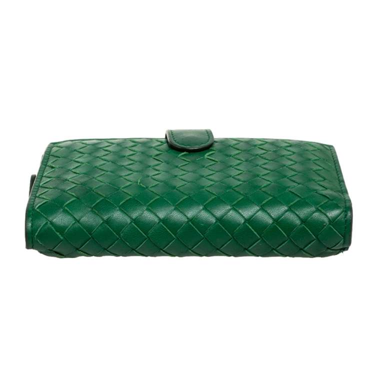 Pre Owned Bottega Veneta Green Intrecciato Leather Continental Wallet