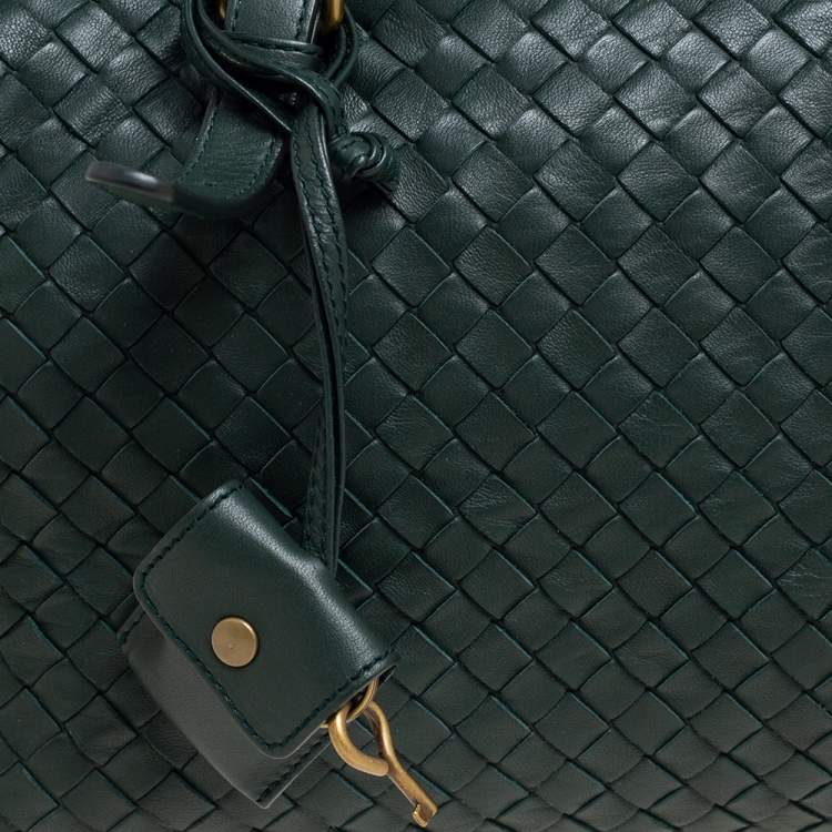 Pre Owned Bottega Veneta Green Intrecciato Boston Bag