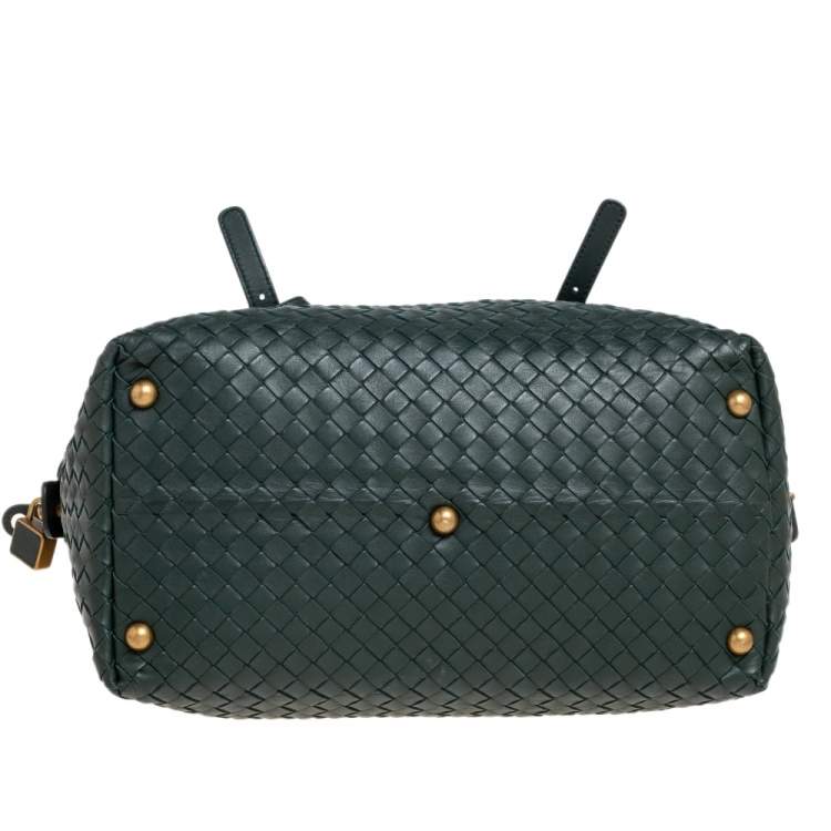 Pre Owned Bottega Veneta Green Intrecciato Boston Bag