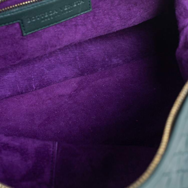 Pre Owned Bottega Veneta Green Intrecciato Boston Bag
