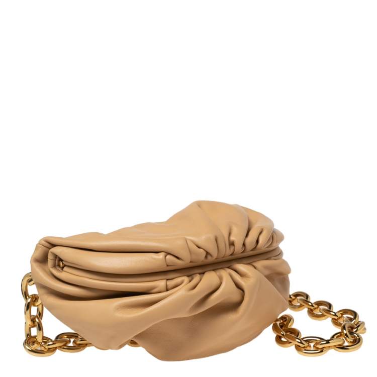 Pre Owned Bottega Veneta Almond Beige Leather The Belt Chain Pouch