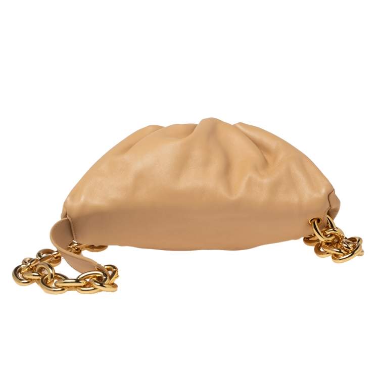 Pre Owned Bottega Veneta Almond Beige Leather The Belt Chain Pouch