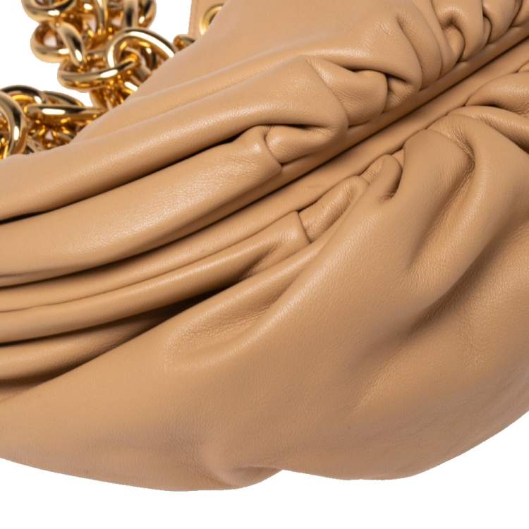 Pre Owned Bottega Veneta Almond Beige Leather The Belt Chain Pouch