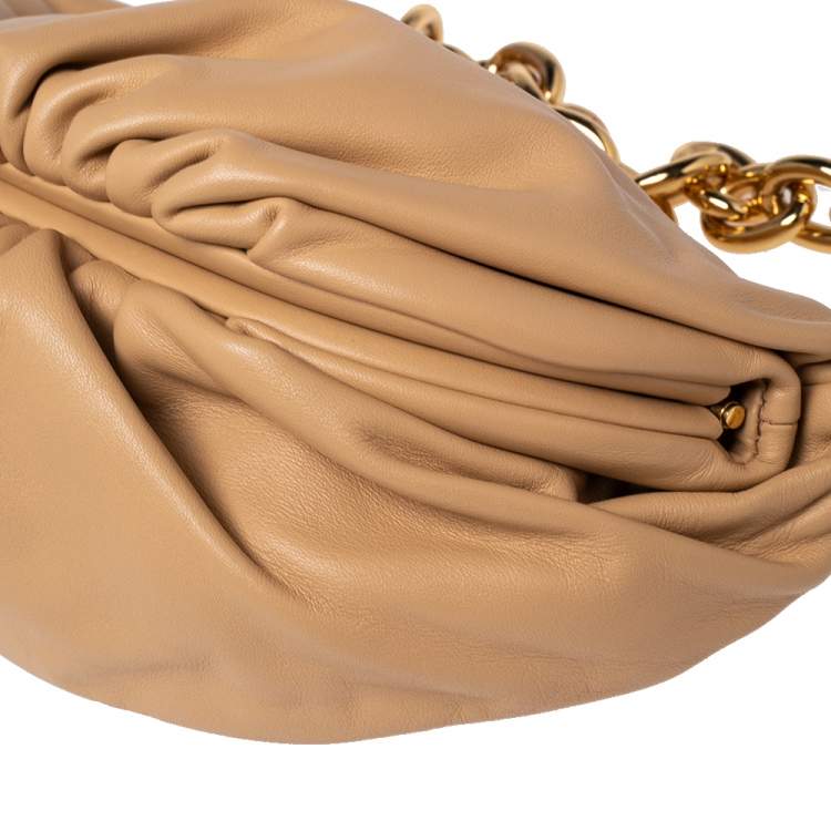 Pre Owned Bottega Veneta Almond Beige Leather The Belt Chain Pouch