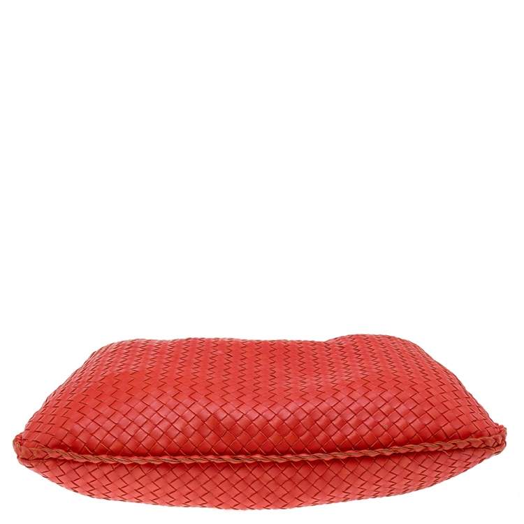Pre Owned Bottega Veneta Orange Intrecciato Leather Medium Veneta Hobo