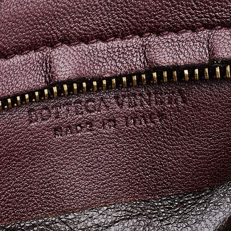 Pre Owned Bottega Veneta Burgundy Intrecciato Leather Card Holder