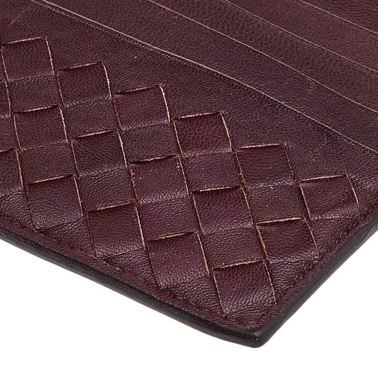 Pre Owned Bottega Veneta Burgundy Intrecciato Leather Card Holder