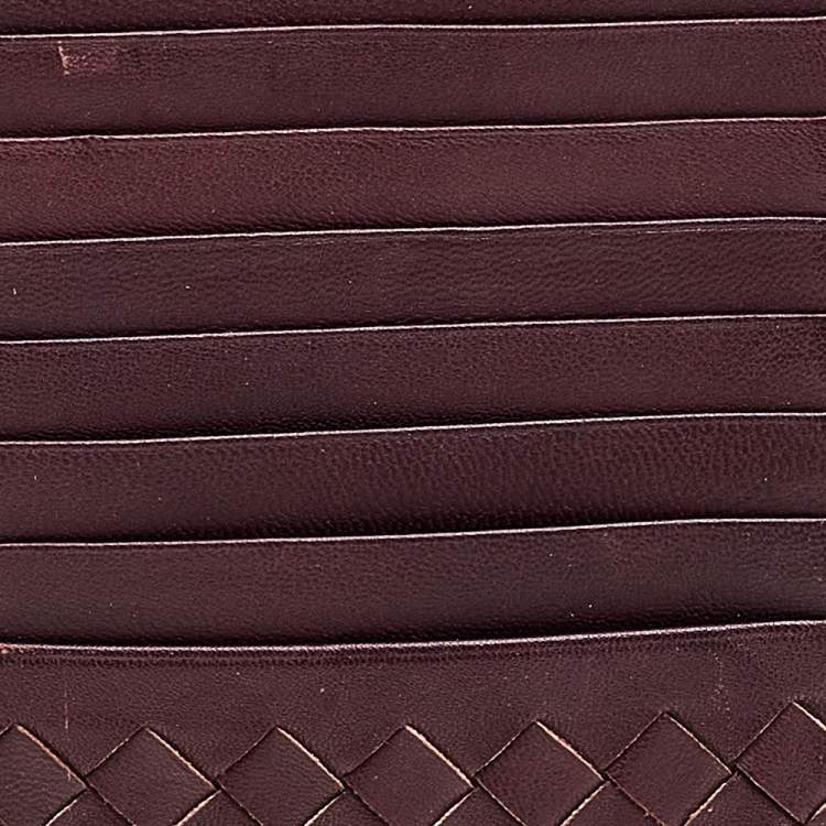Pre Owned Bottega Veneta Burgundy Intrecciato Leather Card Holder