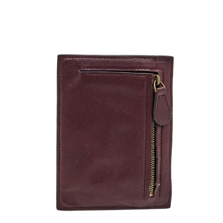 Pre Owned Bottega Veneta Burgundy Intrecciato Leather Card Holder