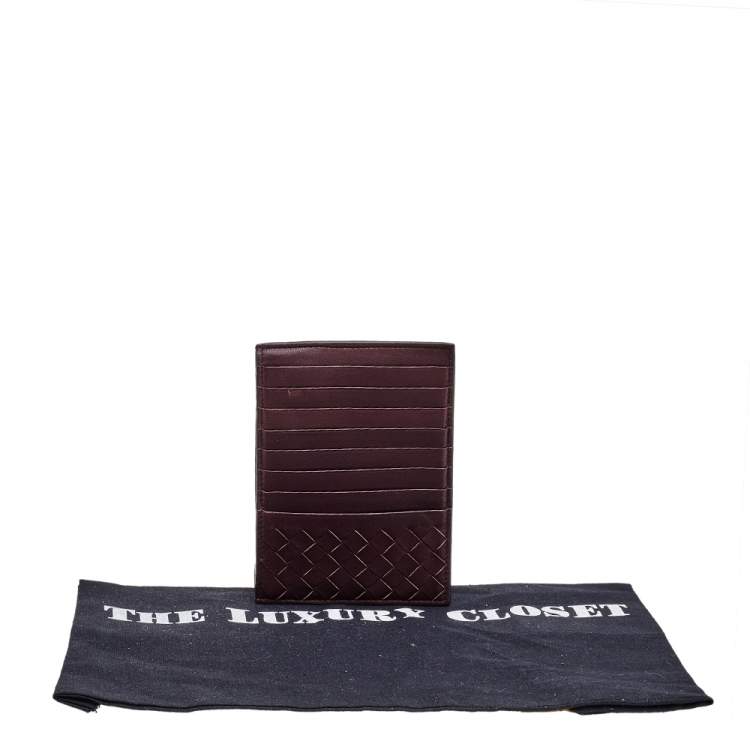 Pre Owned Bottega Veneta Burgundy Intrecciato Leather Card Holder