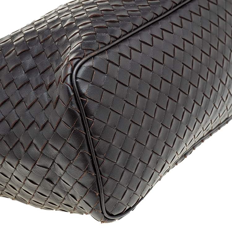 Pre Owned Bottega Veneta Dark Brown Intrecciato Leather Shoulder Bag