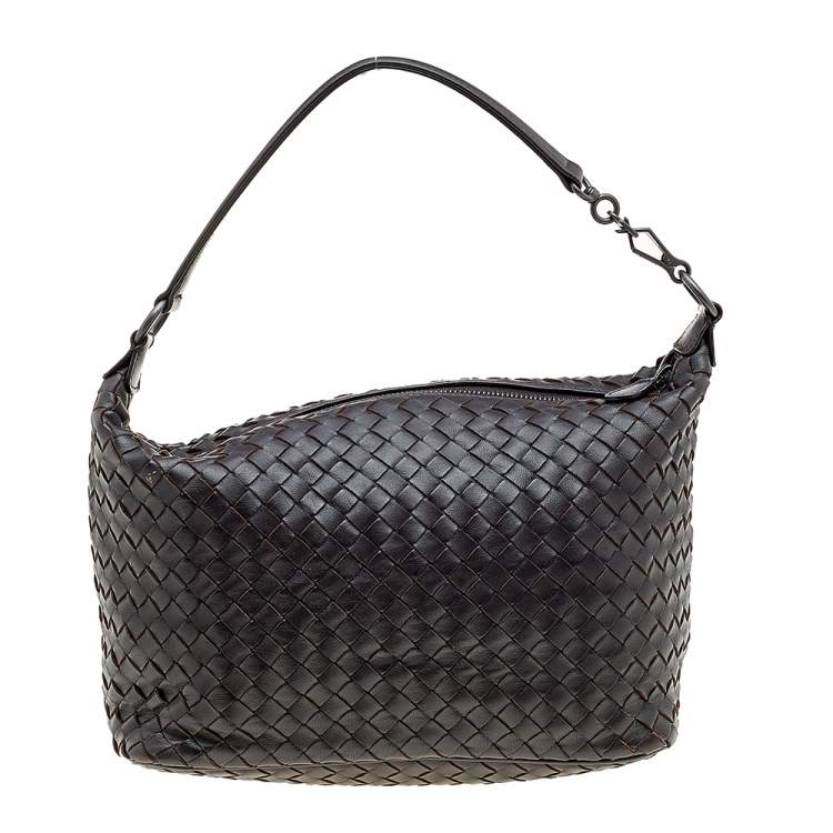 Pre Owned Bottega Veneta Dark Brown Intrecciato Leather Shoulder Bag