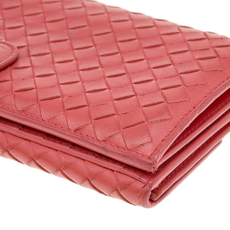 Pre Owned Bottega Veneta Orange Intrecciato Leather Wallet