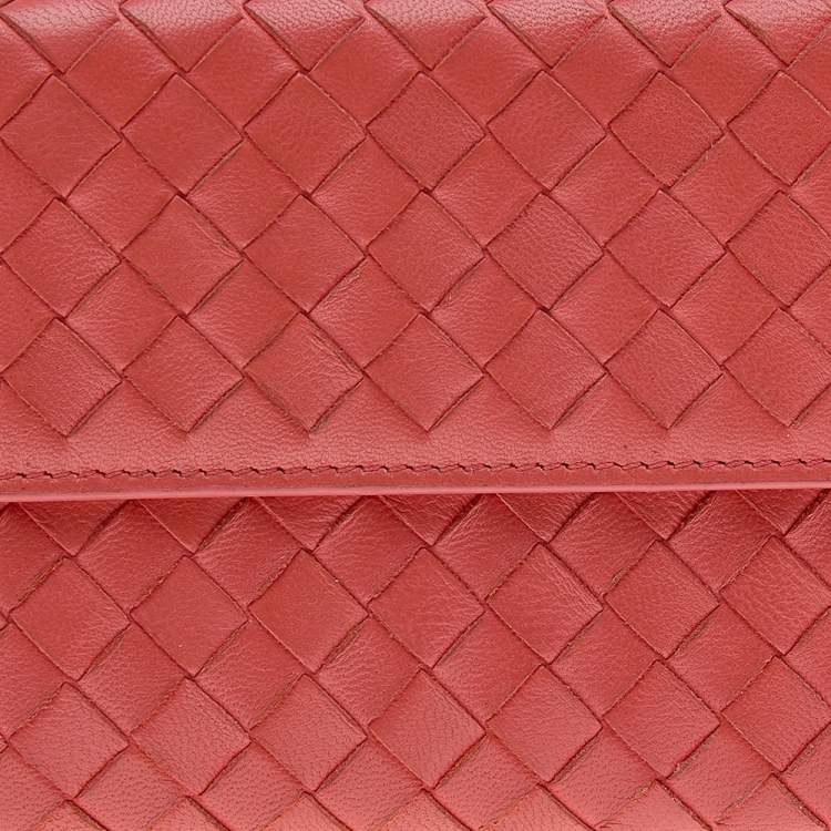 Pre Owned Bottega Veneta Orange Intrecciato Leather Wallet