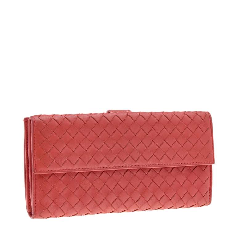 Pre Owned Bottega Veneta Orange Intrecciato Leather Wallet
