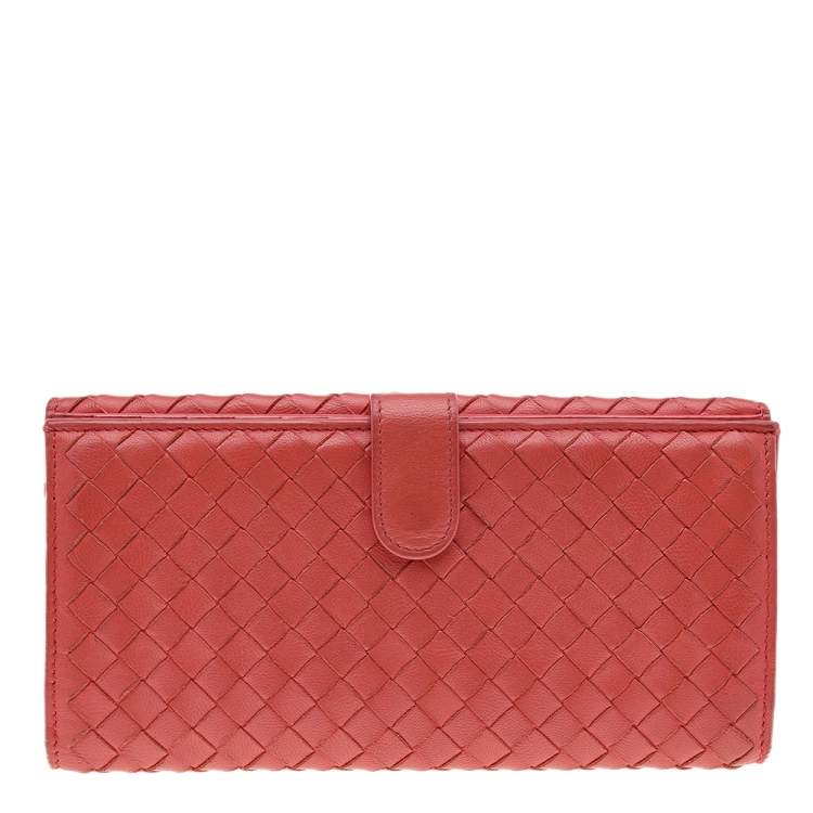 Pre Owned Bottega Veneta Orange Intrecciato Leather Wallet