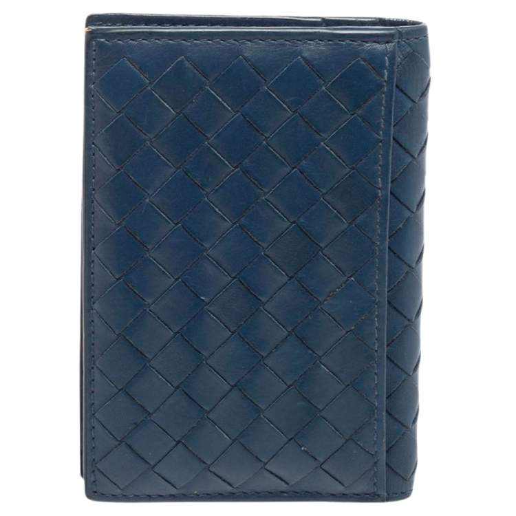 Pre Owned Bottega Veneta Blue Intrecciato Leather Bifold Card Case