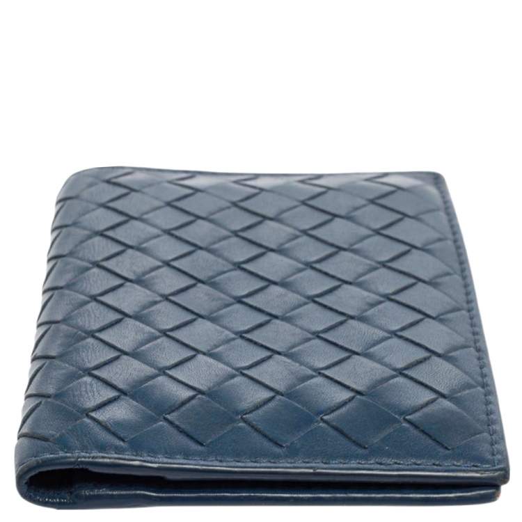 Pre Owned Bottega Veneta Blue Intrecciato Leather Bifold Card Case
