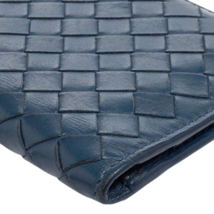 Pre Owned Bottega Veneta Blue Intrecciato Leather Bifold Card Case
