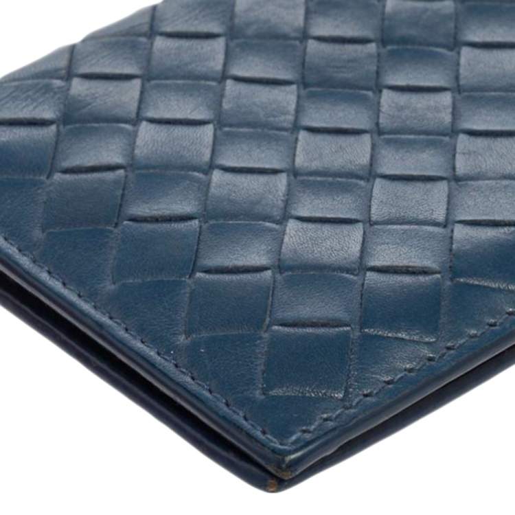 Pre Owned Bottega Veneta Blue Intrecciato Leather Bifold Card Case