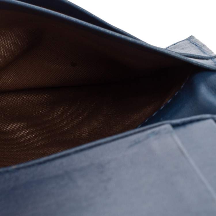 Pre Owned Bottega Veneta Blue Intrecciato Leather Bifold Card Case