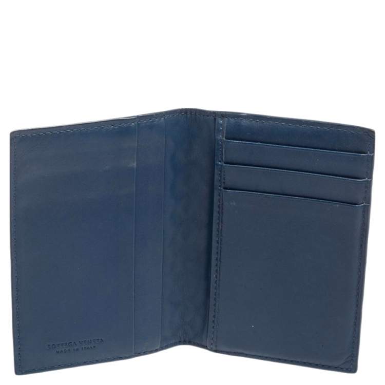 Pre Owned Bottega Veneta Blue Intrecciato Leather Bifold Card Case