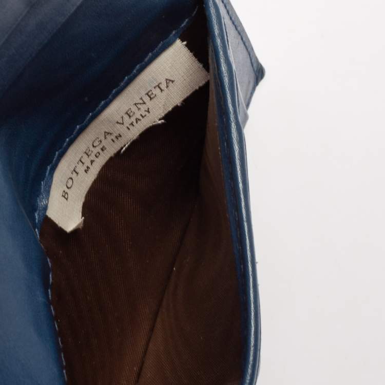Pre Owned Bottega Veneta Blue Intrecciato Leather Bifold Card Case