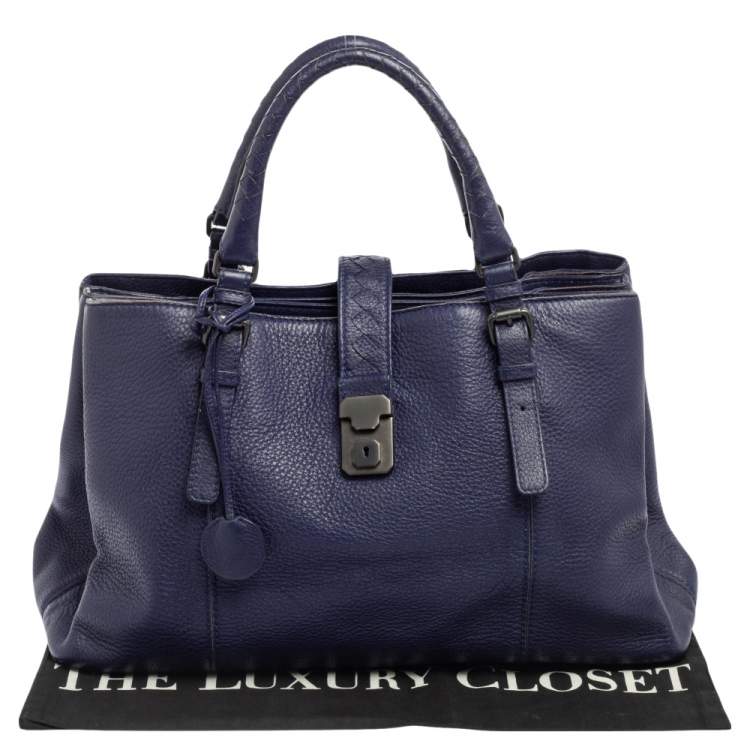 مملوكة مسبقًا Bottega Veneta Blue Cervo Leather Medium Roma Tote