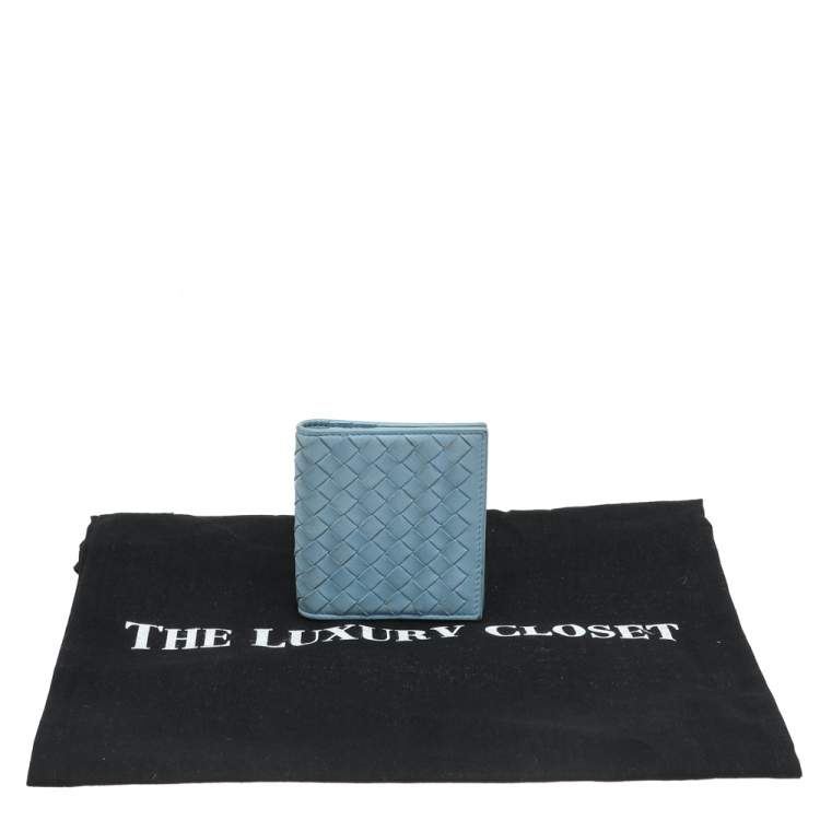 Pre Owned Bottega Veneta Light Blue Intrecciato Leather Wallet