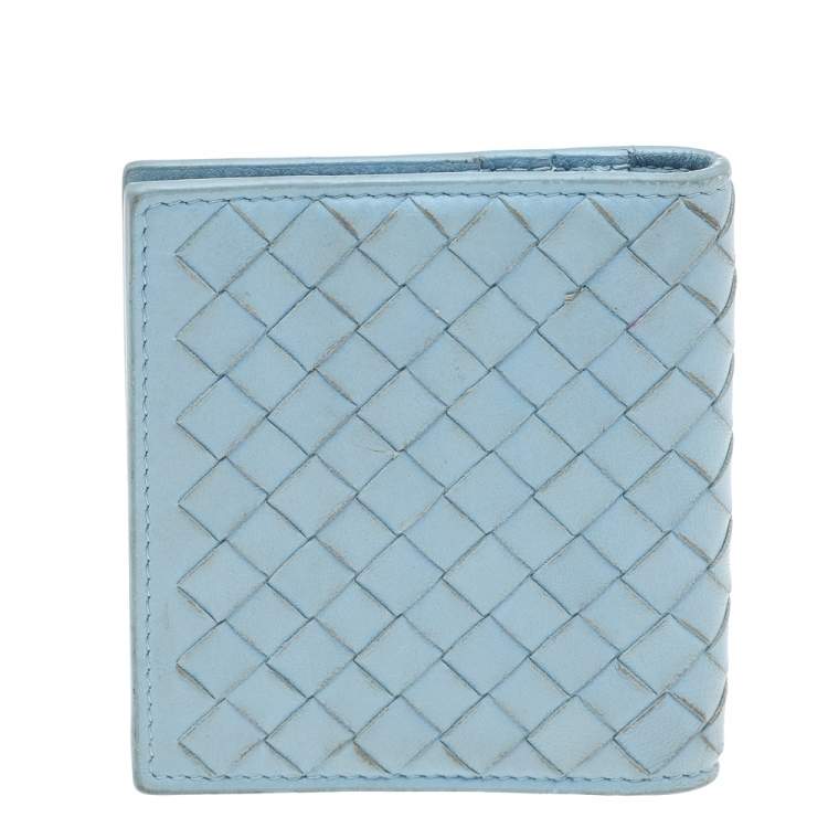 Pre Owned Bottega Veneta Light Blue Intrecciato Leather Wallet