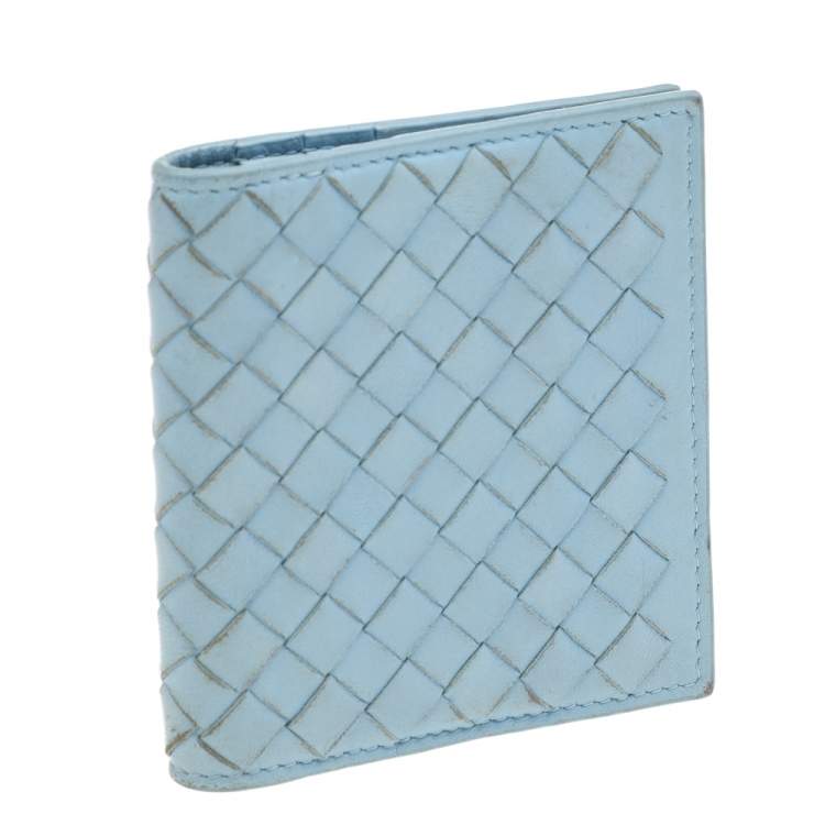 Pre Owned Bottega Veneta Light Blue Intrecciato Leather Wallet