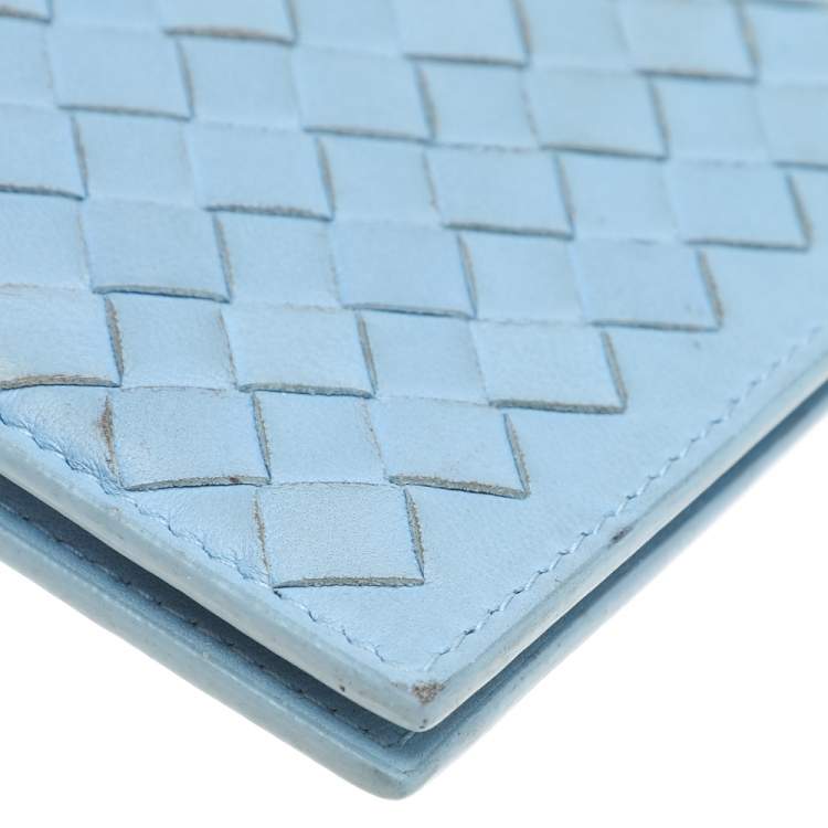 Pre Owned Bottega Veneta Light Blue Intrecciato Leather Wallet