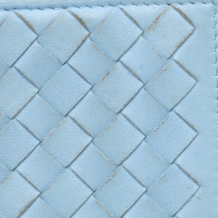Pre Owned Bottega Veneta Light Blue Intrecciato Leather Wallet