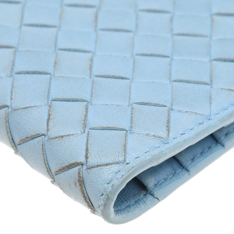 Pre Owned Bottega Veneta Light Blue Intrecciato Leather Wallet