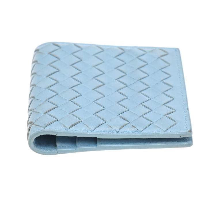 Pre Owned Bottega Veneta Light Blue Intrecciato Leather Wallet