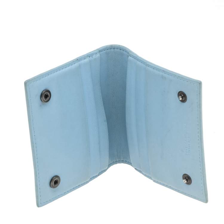 Pre Owned Bottega Veneta Light Blue Intrecciato Leather Wallet
