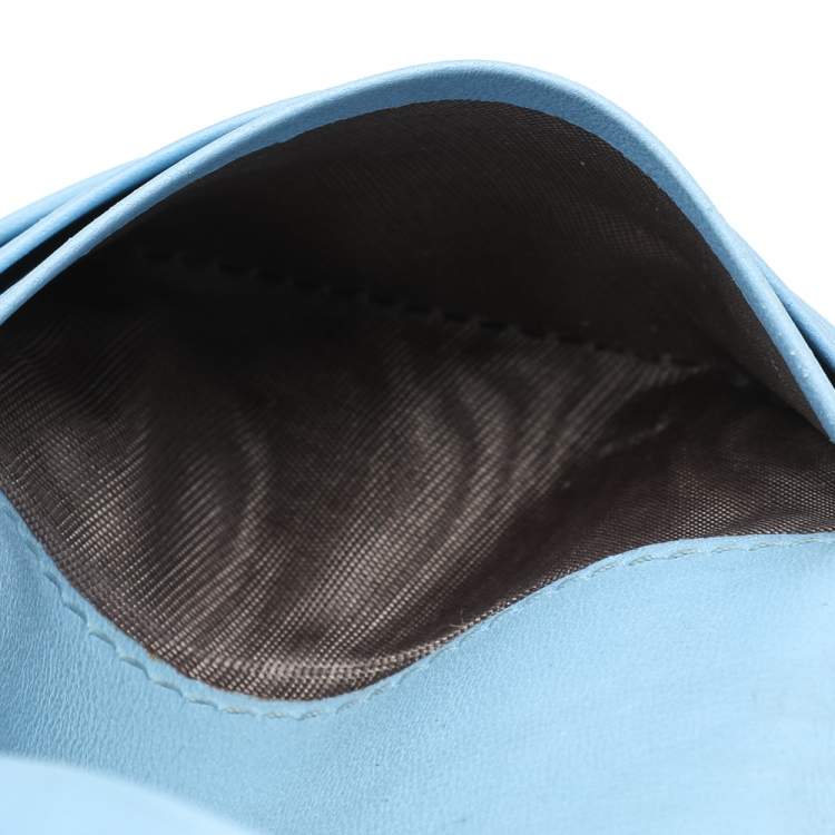 Pre Owned Bottega Veneta Light Blue Intrecciato Leather Wallet