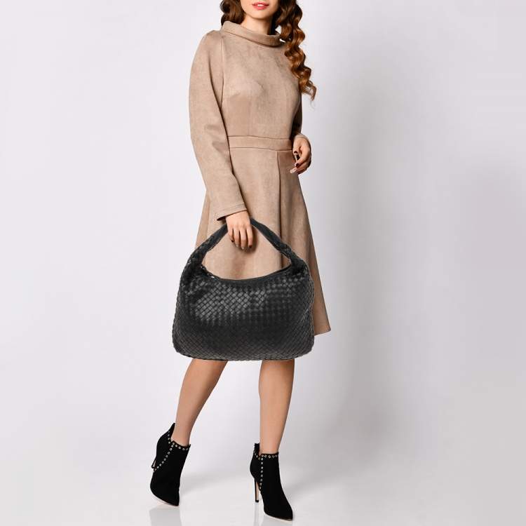 Pre Owned Bottega Veneta Black Intrecciato Leather Hobo