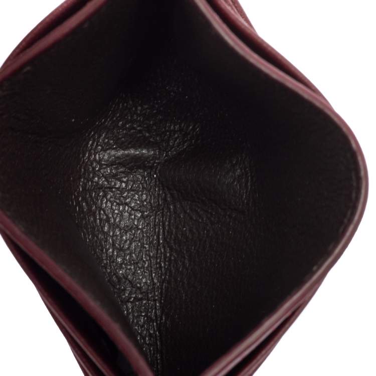 Pre Owned Bottega Veneta Burgundy Intrecciato Leather Card Holder