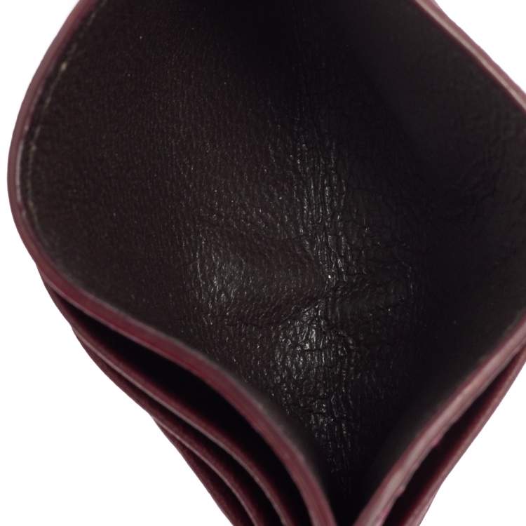 Pre Owned Bottega Veneta Burgundy Intrecciato Leather Card Holder