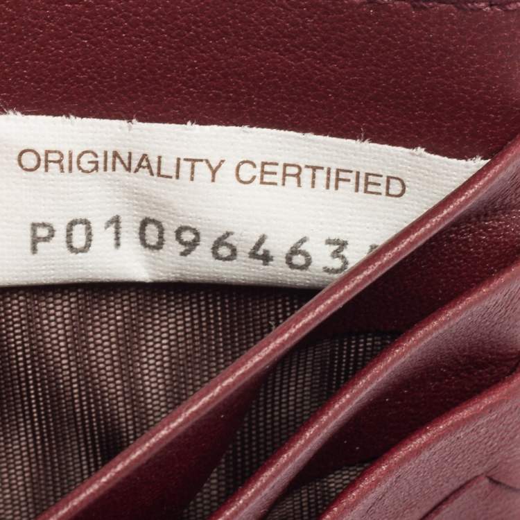 Pre Owned Bottega Veneta Burgundy Intrecciato Leather Card Holder