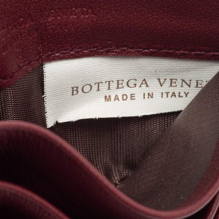 Pre Owned Bottega Veneta Burgundy Intrecciato Leather Card Holder