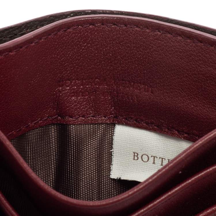 Pre Owned Bottega Veneta Burgundy Intrecciato Leather Card Holder