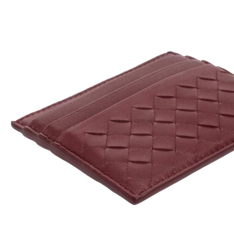 Pre Owned Bottega Veneta Burgundy Intrecciato Leather Card Holder