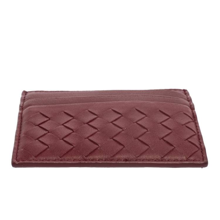 Pre Owned Bottega Veneta Burgundy Intrecciato Leather Card Holder