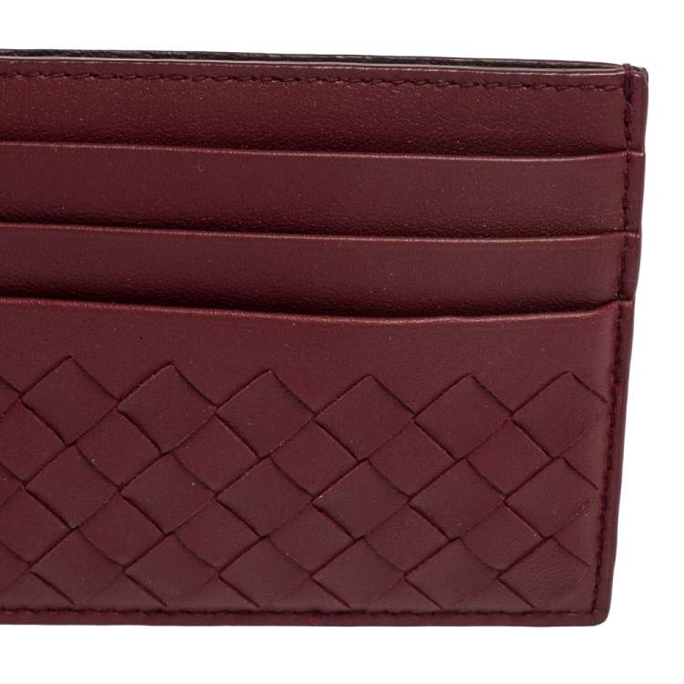 Pre Owned Bottega Veneta Burgundy Intrecciato Leather Card Holder