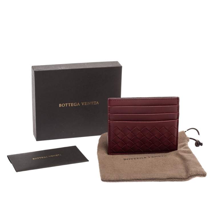 Pre Owned Bottega Veneta Burgundy Intrecciato Leather Card Holder
