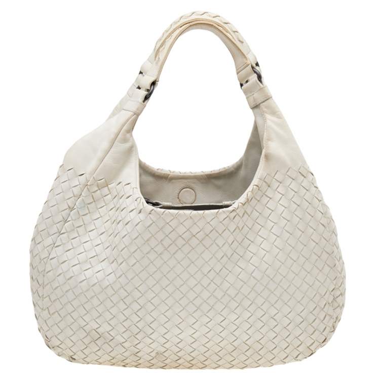 Pre Owned Bottega Veneta White Intrecciato Leather Campana Hobo